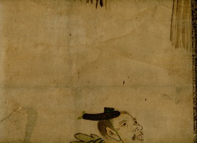 漫才として知られる日本の伝統的な2人のコメディチームを描いたスクロールマウントの絵 作： Unbekannt