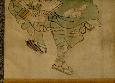 漫才として知られる日本の伝統的な2人のコメディチームを描いたスクロールマウントの絵（2） 作： Unbekannt