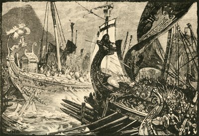 サラミス沖のプトレマイオスとデメトリウスポリオルセテス間の海戦、1890年。 作： Unbekannt