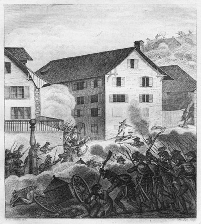 チューリッヒの2度目の戦い、1799年の中央での戦闘シーン 作： Unbekannt