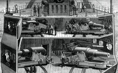 装甲フリゲート艦アレクサンドラの電池の断面図、c1880 作： Unbekannt