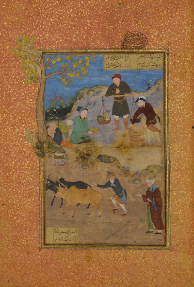 Shaikh Mahneh and the Villager, Folio 49r from a Mantiq al-tair Language of the Birds, 1487. 作： Unbekannt