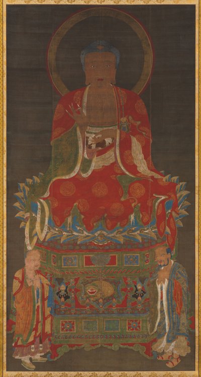 Shakyamuni Triad：ManjushriとSamantabhadraが参加した仏、1300年代。 作： Unbekannt