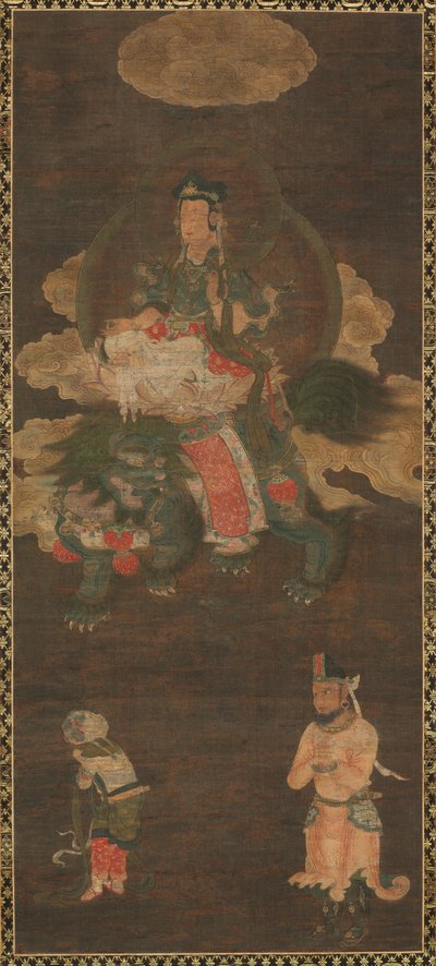 Shakyamuni Triad：ManjushriとSamantabhadra Bodhisattvaがライオンと一緒に参加した仏、1300年代後半 作： Unbekannt