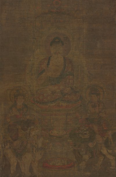 Shakyamuni Triad：ManjushriとSamantabhadraが参加した仏c。 900。 作： Unbekannt