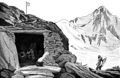氷河学者ルイ・アガシが作ったシェルター（スイス・アール氷河、1840年、1885年 作： Unbekannt