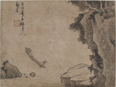 高い崖の下の急流、おそらく元王朝、14 世紀。 作： Unbekannt