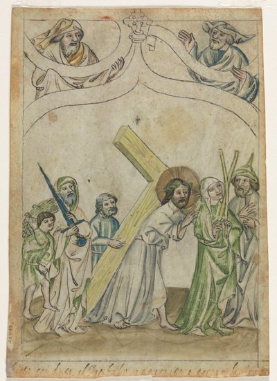 Biblia Pauperumからの単一の葉：いばらで冠されたキリストc。 1410年。 作： Unbekannt