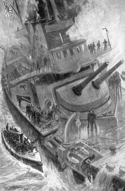 日本の軍艦初瀬の沈没、日露戦争、1904-5 作： Unbekannt