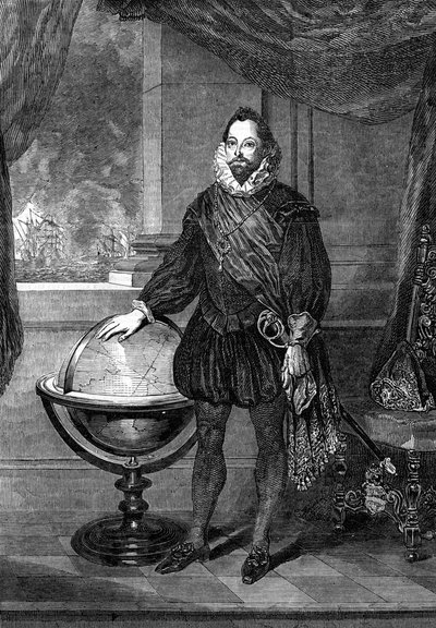 フランシスドレイク卿、16世紀の航海士、船員、海賊、1851年 作： Unbekannt