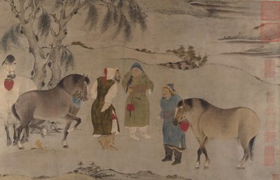 6頭の馬、13〜14世紀。 作： Unbekannt