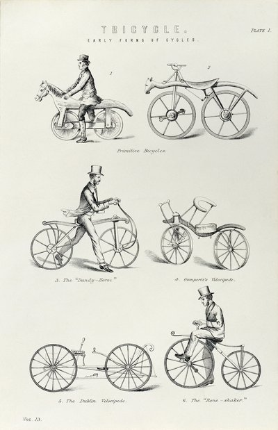 自転車の6つの初期形態、c1870 作： Unbekannt