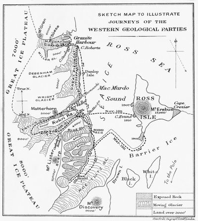 1913年の西部地質関係者の旅を説明するための地図のスケッチ 作： Unbekannt