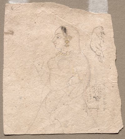 1700年代の象と他の動物を裏返しにした女性のスケッチ。 作： Unbekannt