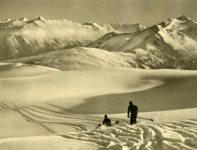オーストリア、ゲルロス高原でスキーをする（c1935）。 作： Unbekannt