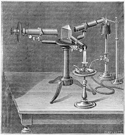 Robert Wilhelm BunsenとGustav Robert Kirchhoffが使用した分光装置、c1895 作： Unbekannt