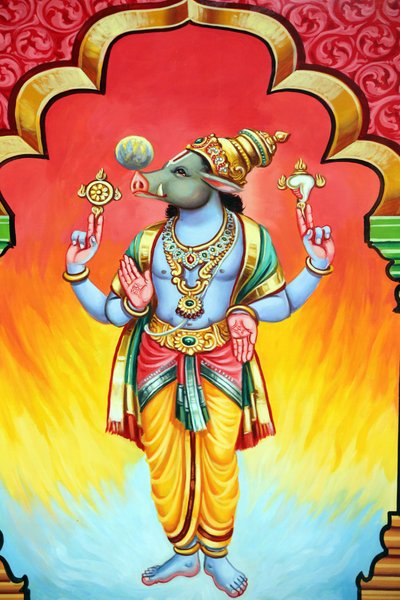 ヒンドゥー教の寺院、Sri Vadapathira Kaliamman。ヴィシュヌのアヴァター。ヴァラハ第3の化身。シンガポール 作： Unbekannt