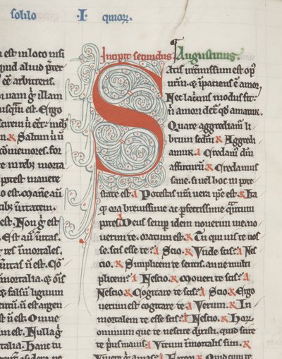 聖アウグスティヌスのヒッポ「オペラ」、Fol 151 verso、詳細、c.1200（羊皮紙にペンとインク） 作： Unbekannt