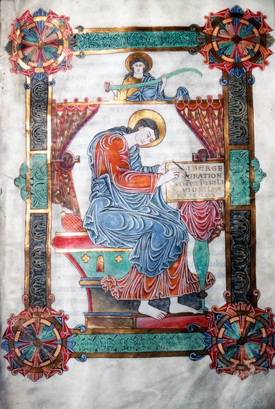 福音書を書いている聖マタイ、アングロサクソンの作品、c1062-65。 作： Unbekannt