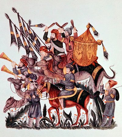 13世紀のサラセン軍の標準的な持ち手、ドラマー、トランペッター 作： Unbekannt