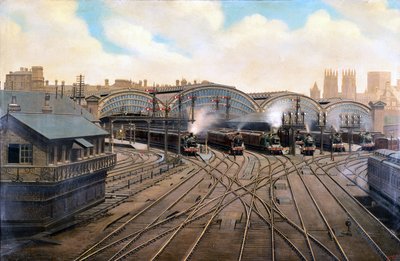 1910年頃、ヨークシャー州ヨーク駅の蒸気機関車 作： Unbekannt