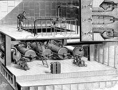 ドーバーパケットボートクイーンに取り付けられた蒸気タービン、1904年 作： Unbekannt