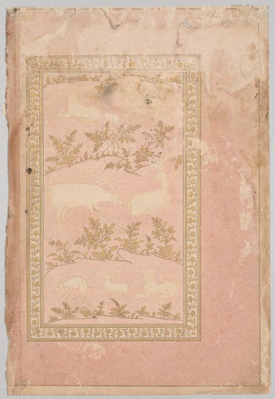 ライオンとガゼルのステンシルシーンc。 1710年。 作： Unbekannt