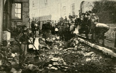 洪水からの訪問後のセントアイブスの通り、1901年。 作： Unbekannt