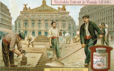 パリの街路を木製のブロックで浮上、c1900 作： Unbekannt