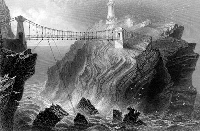 ウェールズのホーリーヘッド近くのサウススタック灯台への吊り橋、c1860 作： Unbekannt