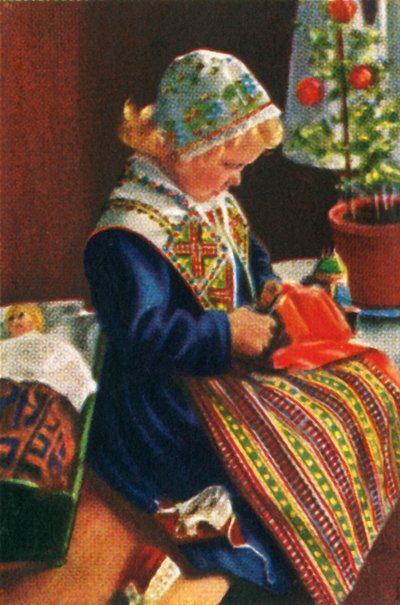 人形で遊ぶスウェーデンの女の子、c1928。 作： Unbekannt