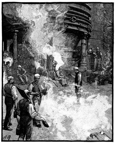 高炉を掘り、鉄を豚に鋳造する、シーメンス製鉄所、ウェールズ、1885 作： Unbekannt