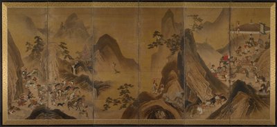 1600年代の前半、山の風景の中の酒石狩り。 作： Unbekannt