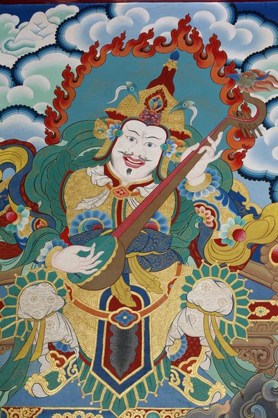 東と春を守る寺の守衛、名前はドリタラーシュトラ。ネパール、カトマンズ、コパン僧院 作： Unbekannt