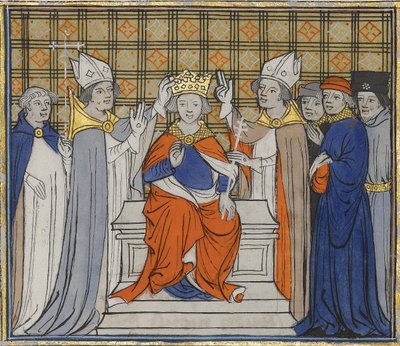 936年6月19日、ロンでのルイ4世の油注ぎと戴冠。GrandesChroniques de Franceから、15 作： Unbekannt