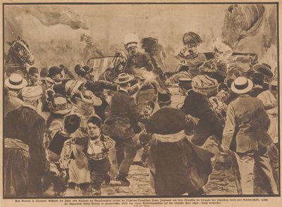 1914年6月28日、サラエボで起きたオーストリアのフランツ・フェルディナンド大公夫妻の暗殺事件。 作： Unbekannt