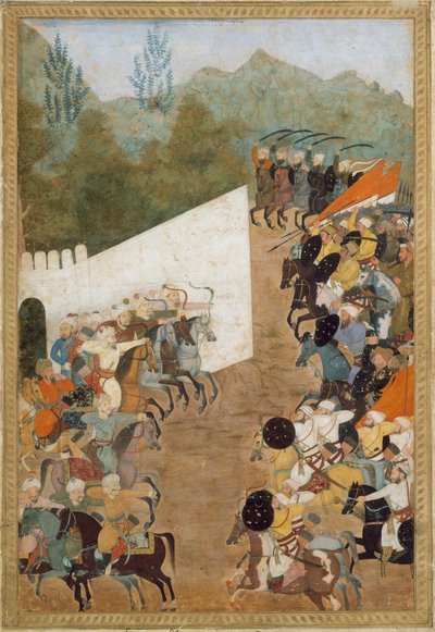 Shahbarghan の戦い、皇帝の Padshahnama Chronicle からのフォリオ、17 世紀。 作： Unbekannt