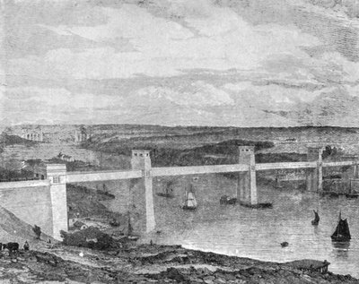 メナイ海峡を渡るブリタニア管状橋、1850年...、1901年。 作： Unbekannt