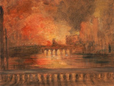 国会議事堂の放火、庶民院での火事、約。 1834年。 作： Unbekannt