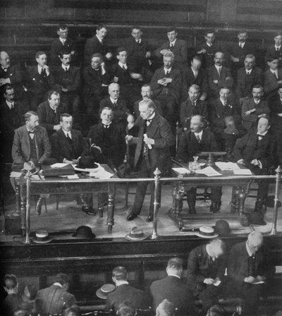 石炭ストライキ：1915年、カーディフで鉱山労働者の代表に向けたロイドジョージ氏 作： Unbekannt