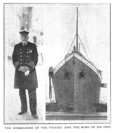 タイタニック号の艦長と船の船首、1912年4月20日。 作： Unbekannt