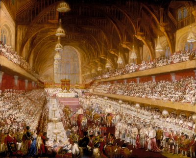 「ウェストミンスター ホールでのジョージ 4 世の戴冠式の晩餐会」、1821 年 作： Unbekannt