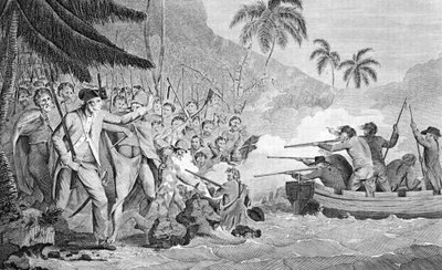 1779年、1784年2月14日のキャプテン・ジェームズ・クックの死 作： Unbekannt