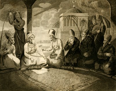 1816年にイギリス艦隊が到着したときにアルジェのDeyが彼の評議会に相談した。 作： Unbekannt