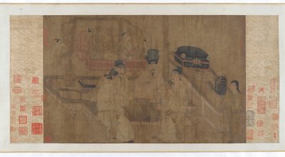 ダブル スクリーン: 李靖帝が兄弟の遊戯を見守る、14 世紀。 作： Unbekannt