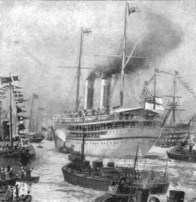 コーンウォール公爵とヨークス植民地ツアー... 1901年のポーツマスからのオフィールの出発。 作： Unbekannt