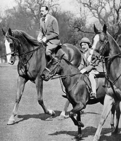 ウィンザーグレートパーク、c1936でプリンセスエリザベスと一緒に乗るグロスター公爵 作： Unbekannt