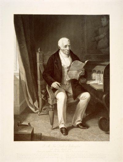 1846 年、ロンドンのアプスリー ハウスの自宅で読書をするウェリントン公爵 作： Unbekannt