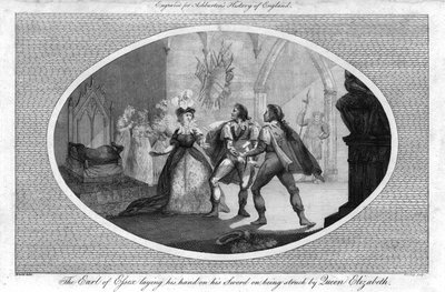 エリザベス女王に打たれたことで剣に手を置くエセックス伯爵、1792年 作： Unbekannt