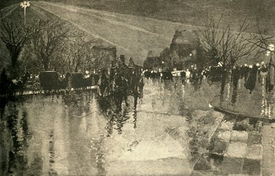 曇りの夜、1882年にニューヨークのマディソンスクエアの電灯。 作： Unbekannt